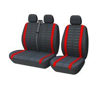TOYOUN Universal Car Van Seat Cover Suitable for Most Trucks, Vans and Buses, Designed for Front 2+1 Seater Universal Washable Fabric Seat Covers, Black and Red