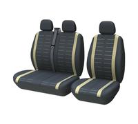 TOYOUN Van Seat Covers 3D Stripe Print Universal Fit Most Vans Trucks Lorry 2+1 Front Seat Covers for Single Driver and Double Passenger Seat, Beige