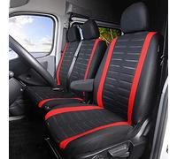 TOYOUN Van Seat Covers 3D Stripe Print Universal Fit Most Vans Trucks Lorry 2+1 Front Seat Covers for Single Driver and Double Passenger Seat, Red