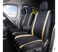TOYOUN Van Seat Covers 3D Stripe Print Universal Fit Most Vans Trucks Lorry 2+1 Front Seat Covers for Single Driver and Double Passenger Seat, Beige