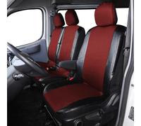 TOYOUN Van Seat Covers Universal Fit Most Vans Trucks Lorry Front Seat Covers Single & Double Car Seat Covers Set Faux Leather Cloth Air-bag Compatible Car Seat Protector,Red