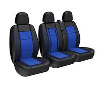 TOYOUN Van Seat Covers Universal Fit Most Vans Trucks Lorry Front Single and Double Seats - Faux Leather Mesh Fabric, Black and Blue