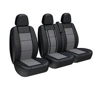 TOYOUN Van Seat Covers Universal Fit Most Vans Trucks Lorry Front Single and Double Seats - Faux Leather Mesh Fabric, Black and Gray