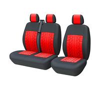 TOYOUN Van Seat Covers Universal Fit Most Vans Trucks Lorry Single & Double Car Seat Covers for Single Driver and Double Passenger Seat 2+1 seat Cover, Red