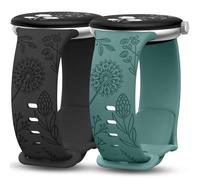 TOYOUTHS 2 Packs Floral Engraved Strap Compatible with Google Pixel Watch 3 41mm/Pixel 2/1 Straps Women, Fancy Cute Soft Silicone Flower Sport Solo Loop Band, Black/Green