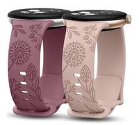 TOYOUTHS 2 Packs Floral Engraved Strap Compatible with Google Pixel Watch 3 41mm/Pixel 2/1 Straps Women, Fancy Cute Soft Silicone Flower Sport Solo Loop Band, Violet Smoke/Nude