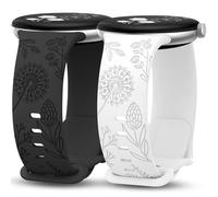 TOYOUTHS 2 Packs Floral Engraved Strap Compatible with Google Pixel Watch 3 41mm/Pixel 2/1 Straps Women, Fancy Cute Soft Silicone Flower Sport Solo Loop Band, Black/White