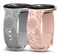 TOYOUTHS 2 Packs Floral Engraved Strap Compatible with Google Pixel Watch 3 41mm/Pixel 2/1 Straps Women, Fancy Cute Soft Silicone Flower Sport Solo Loop Band, Grey/Pink