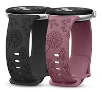 TOYOUTHS 2 Packs Floral Engraved Strap Compatible with Google Pixel Watch 3 41mm/Pixel 2/1 Straps Women, Fancy Cute Soft Silicone Flower Sport Solo Loop Band, Black/Violet Smoke