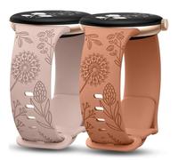 TOYOUTHS 2 Packs Floral Engraved Strap Compatible with Google Pixel Watch 3 41mm/Pixel 2/1 Straps Women, Fancy Cute Soft Silicone Flower Sport Solo Loop Band, Nude/Brown