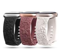 TOYOUTHS 3 Pack Floral Embossed Strap Compatible with Apple Watch Strap Women 42/44/45/46/49mm, Silicone 3D Flower Engraved Straps for iWatch 10 9 8 7 6 5 4 3 SE Ultra 2, Starlight/Violet Smoke/Black