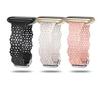 TOYOUTHS 3 Pack Lace Silicone Straps Compatible with Fitbit Versa 3/Sense/Versa 4/Sense 2, Women Slim Cute Hollow-Out Sport Replacement Strap, Breathable Waterproof Soft Straps, Black+Starlight+Pink