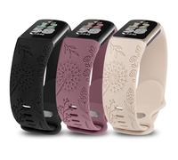 TOYOUTHS 3 Packs Floral Engraved Compatible with Fitbit Charge 5/Charge 6 Strap for Women, Soft Waterproof Silicone Sport Band with Cute Dandelion Flower Pattern, Black/Smoked Violet/Starlight