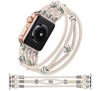 TOYOUTHS Beaded Bracelet Compatible with Apple Watch Strap 38mm 40mm 41mm 42mm Women, Premium Braided Nylon Elastic Stretchy Boho Solo Loop Strap for iWatch Series 10/9/8/SE/7/6/5/4/3, Starlight/XS