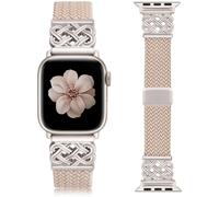 TOYOUTHS Braided Magnetic Strap Compatible with Apple Watch Straps 42/44/45/46/49mm, Celtic Knot Stretchy Elastic Nylon Loop Band for iWatch 11 10 9 8 7 6 5 4 SE/Ultra 3 2 1, Milk Tea/Starlight