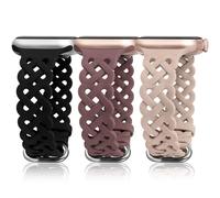 TOYOUTHS Braided Silicone Straps Compatible with Apple Watch Strap 42/41/40/38mm Women, 3 Pack Sport Cute Slim Lace Hollow-out Band for iWatch 11 10 9 8 7 6 5 4 SE 3 2 1, Black/Milk Tea/Smoke Violet