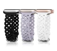 TOYOUTHS Braided Silicone Straps Compatible with Apple Watch Strap 42/41/40/38mm Women, 3 Pack Sport Cute Celtic Knot Hollow-out Band for iWatch Series 10/9/8/7/6/5/4/3/SE, Black/White/Lavender Grey
