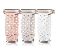 TOYOUTHS Braided Silicone Straps Compatible with Apple Watch Strap 42/41/40/38mm Women, 3 Pack Sport Cute Slim Lace Hollow-out Band for iWatch Series 11 10 9 8 7 6 5 4 SE 3 2 1, Starlight/Pink/White