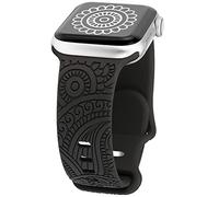 TOYOUTHS Engraved Strap Compatible with Apple Watch 42mm 44mm 45mm 46mm 49mm, Soft Silicone Sport Strap with Henna Floral Pattern Band for iWatch Series 11 10 9 8 7 6 5 4 SE/Ultra 3 2 1, Black