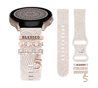 TOYOUTHS Floral Engraved Strap Compatible With Samsung Galaxy Watch 7/6/5/4/Active 2 40mm 44mm Women 20mm Soft Sport Strap With Ring Loop Charms for 5 Pro/6 Classic/FE, Starlight/S