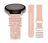 TOYOUTHS Floral Engraved Strap Compatible With Samsung Galaxy Watch 7/6/5/4/Active 2 40mm 44mm Women 20mm Soft Sport Strap With Ring Loop Charms for 5 Pro/6 Classic/FE, Pink/Love