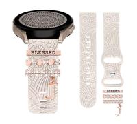 TOYOUTHS Floral Engraved Strap Compatible with Samsung Galaxy Watch 7/6/5/4/Active 2 - Soft Sport Strap with Ring Loop Charms for Women's Pro/Classic/FE, Starlight/J 20mm band