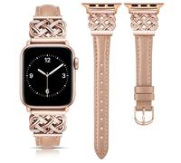 TOYOUTHS Leather Strap Compatible with Apple Watch Straps 38mm 40mm 41mm 42mm Women, Slim Thin Leather Strap with Dressy Interlock Buckle for iWatch 11 10 9 8 7 6 5 4 SE 3 2 1, Rose Gold/Rose Gold