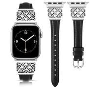 TOYOUTHS Leather Strap Compatible with Apple Watch Straps 38mm 40mm 41mm 42mm Women, Slim Thin Leather Strap with Dressy Interlock Buckle for iWatch 11 10 9 8 7 6 5 4 SE 3 2 1, Black/Silver