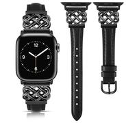 TOYOUTHS Leather Strap Compatible with Apple Watch Straps 38mm 40mm 41mm 42mm Women, Slim Thin Leather Strap with Dressy Interlock Buckle for iWatch 11 10 9 8 7 6 5 4 SE 3 2 1, Black/Black