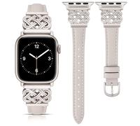 TOYOUTHS Leather Strap Compatible with Apple Watch Straps 38mm 40mm 41mm 42mm Women, Slim Thin Leather Strap with Dressy Interlock Buckle for iWatch 11 10 9 8 7 6 5 4 SE 3 2 1, Starlight/Starlight