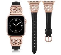 TOYOUTHS Leather Strap Compatible with Apple Watch Straps 38mm 40mm 41mm 42mm Women, Slim Thin Leather Strap with Dressy Interlock Buckle for iWatch 11 10 9 8 7 6 5 4 SE 3 2 1, Black/Rose Pink