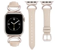 TOYOUTHS Leather Strap Compatible with Apple Watch Straps 41mm 40mm 42mm 38mm Women Slim Thin Dressy Designer Strap with C-Shaped Buckle for iWatch 10/9/8/7/6/5/4/3/SE, Lizard Starlight/Starlight
