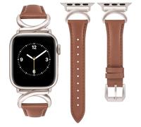 TOYOUTHS Leather Strap Compatible with Apple Watch Straps 44mm 45mm 49mm 46mm 42mm Women Slim Thin Dressy Strap with C-Shaped Buckle for iWatch Series 10/9/8/7/6/5/4/3/2/1/SE/Ultra 2, Brown/Starlight