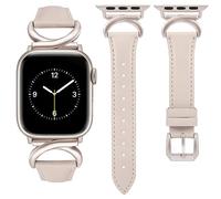 TOYOUTHS Leather Strap Compatible with Apple Watch Straps 44mm 45mm 49mm 46mm 42mm Women Slim Thin Dressy Strap with C-Shaped Buckle for iWatch 10/9/8/7/6/5/4/3/2/1/SE/Ultra 2, Starlight/Starlight