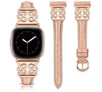 TOYOUTHS Leather Strap Compatible with Fitbit Versa 4/Versa 3/Sense 2/Sense Bracelet Women, Dressy Slim Leather Strap with Celtic Heart-Shaped Knot Buckle for Versa 4 Sense 2, Rose Gold/Rose Gold