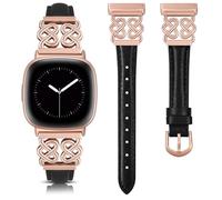 TOYOUTHS Leather Strap Compatible with Fitbit Versa 4/Versa 3/Sense 2/Sense Bracelet Women, Elegant Dressy Slim Leather Strap with Celtic Heart-Shaped Knot Buckle for Versa 4 Sense 2, Black/Rose Pink