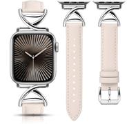 TOYOUTHS Leather Straps Compatible with Apple Watch Strap 38/40/41/42mm Women, Slim Dressy Soft Leather Bracelet with A-Shape Metal Buckle for iWatch Series 10 9 SE 8 7 6 5 4 3 2 1, Starlight/Silver