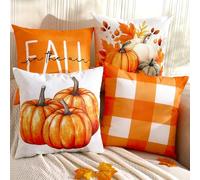 TOYPOPOR Fall Decorations for Home, 4 Packs Double Sided Throw Pillow Covers, Buffalo Plaid Thanksgiving Front Porch Farmhouse Cushion Cases Indoor Outdoor Autumn Decor for Couch, Living Room 20x20