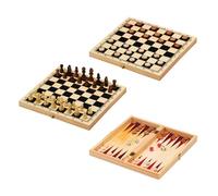 Toyrific 3 in 1 Wooden Board Game Set, Chess Draughts Backgammon Family Games