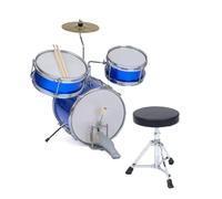Toyrific Academy of Music | Kids 3 Piece Drum Kit, Children Beginners Musical Instrument Set with Bass Drum Pedal, Cymbal and Seat, Blue