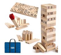 Grasshopper Games 4 in 1 Garden Party Game, Giant Dominoes, Kubb, Stack ‘N’ Fall, Outdoor Family Game for Kids and Adults