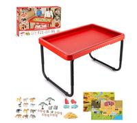 Toyrific Play Tray Activity Table with Play Mat Set, Kids Sensory Play Tray, Farm and Safari Theme Play Mat Set, Red