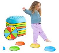 Toyrific Stepping Stones Balance Game, 8 Colourful Non-Slip Sensory Stones with Spinner, Indoor and Outdoor Play Toy for Kids Age 3+, Stackable, Holds up to 20kg