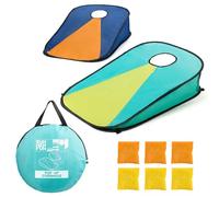 Toyrific Summer Fun Pop-Up Cornhole Game Set, Portable Bean Bag Toss Game with Carry Bag, Includes Yellow and Orange Cornhole Bags, Easy Setup Outdoor Family Fun for Garden and Beach