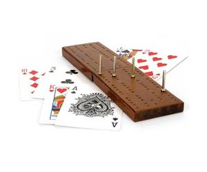 Toyrific Wooden Cribbage Board with Playing Cards Set, Family Travel Game Set