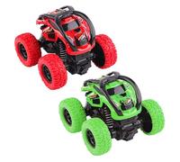 Toys Cars for 2+ Year Old Boys, 2 Pack Pull Back Cars Monster Trucks, 360 Degree Rotation Push and Go Vehicle, Inertia Car Racing Game Toys Gift for 3 4 5 6 Toddler, Red and Yellow