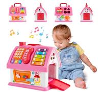 Toys for 1 2 Year Old Girl: 1st Birthday Gift for Girl, Multi-Functional House Baby Toys with Xylophone/Telephone/Music, Montessori Educational Toy for 18 Months, for 1+ Year Old (Pink)