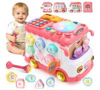Toys for 1 2 Year Old Girls: Montessori Toys for 1 Year Old, Multi-Functional Activity Bus Toy for Baby 12-18 Months+, Baby Toy with Music/Lights/Sound, Birthday Gifts for 1 2 Year Old Girls Kid
