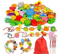 Toys for 2 Year Olds Boys Girls, Threading Toys for 2 Year Olds Toddlers Animals Fruits Vegetables String Lacing Beads Wooden Toys, Montessori Educational Toys Gifts for 3 4 5 Year Olds Kids