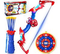 Toys for 3 4 5 6 7 8 Year Old Boys: Kids Bow and Arrow Set with LED Light Up, 10 Suction Cup Arrows, Web Target & Quiver, Superhero Archery Toy, Outdoor Garden Games, Birthday Gifts for Boys Girls